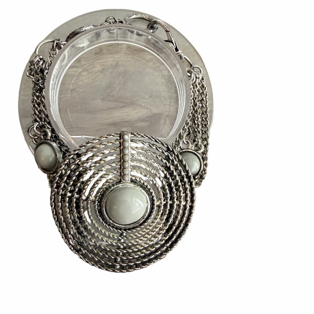 Multistrand medallion circle silver tone chain unique statement bracelet